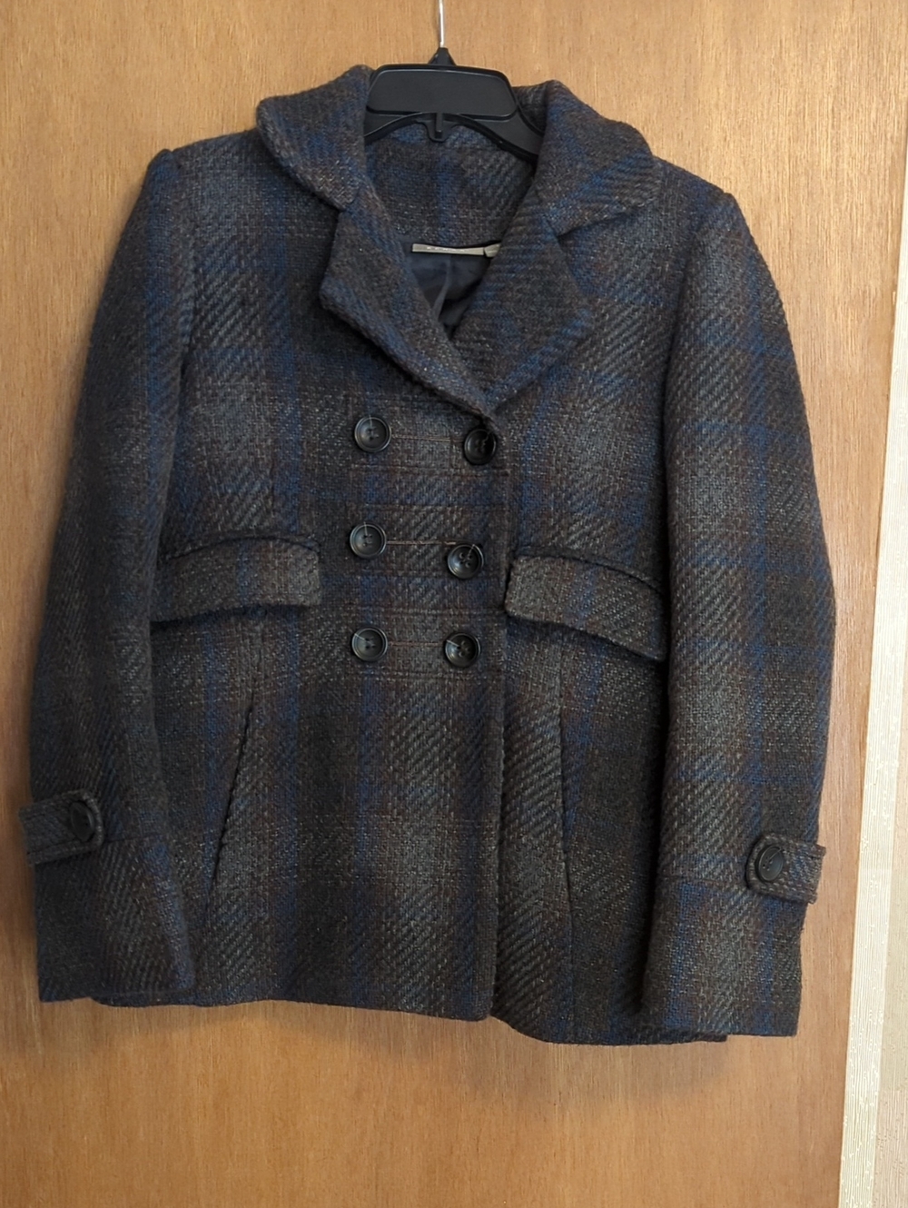 Women’s Double-Breasted Wool Blend Peacoat - Blue/Gray